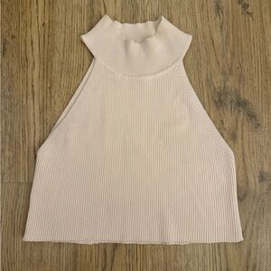 Zara Ribbed Mock Neck Tank Top - Light Pink
